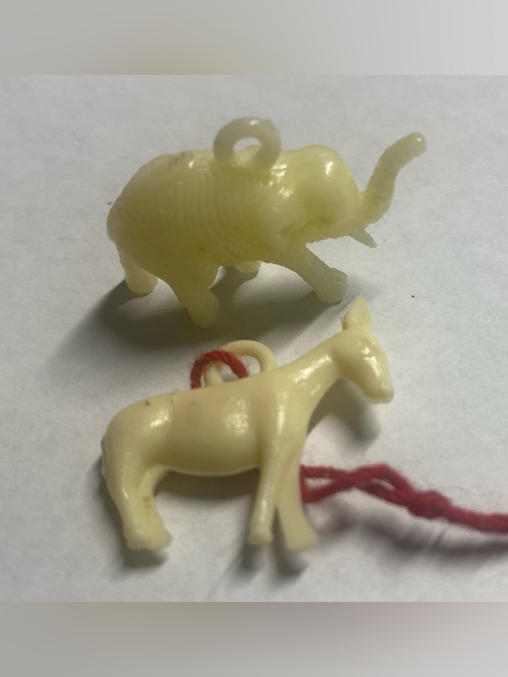 Cracker Jack Prize Celluloid Charms - Elephant & Donkey
